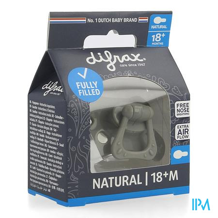 Difrax Fopspeen Natural 18m+ Uni/pure Grijs/clay