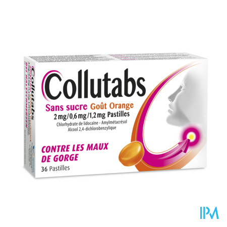 Collutabs Sans Sucre Goût Orange 2mg/0,6mg/1,2mg Pastilles
