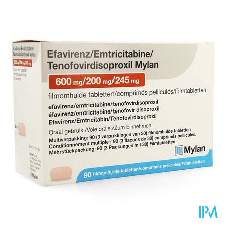 Efavirenz/emtric./tenof. Mylan 600/200/245mg 3x30