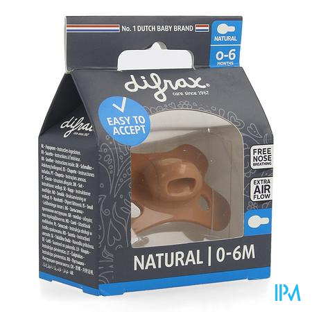 Difrax Fopspeen Natural 0-6m Uni/pure Bruin/brick
