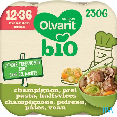 Olvarit Bio 12-36m Champign. Prei Pasta Kalfsvlees