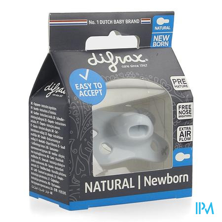 Difrax Fopspeen Natural Newborn Uni/pure Blauw/ice