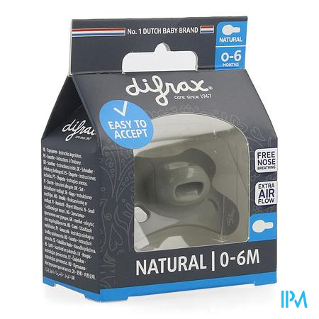 Difrax Sucette Natural 0-6m Uni/pure Gris/clay