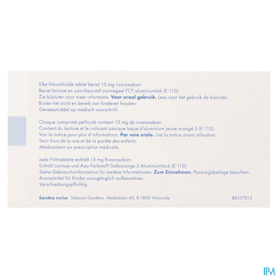 Rivaroxaban Sandoz 15mg Filmomh Tabl 28 3