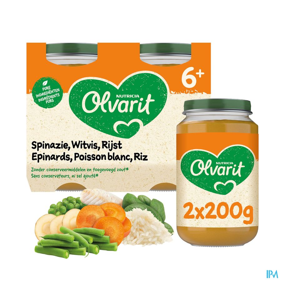 Olvarit Spinazie Witvis Rijst 2x200g 6m01 Olvarit Spinazie Witvis Rijst 2x200g 6m01