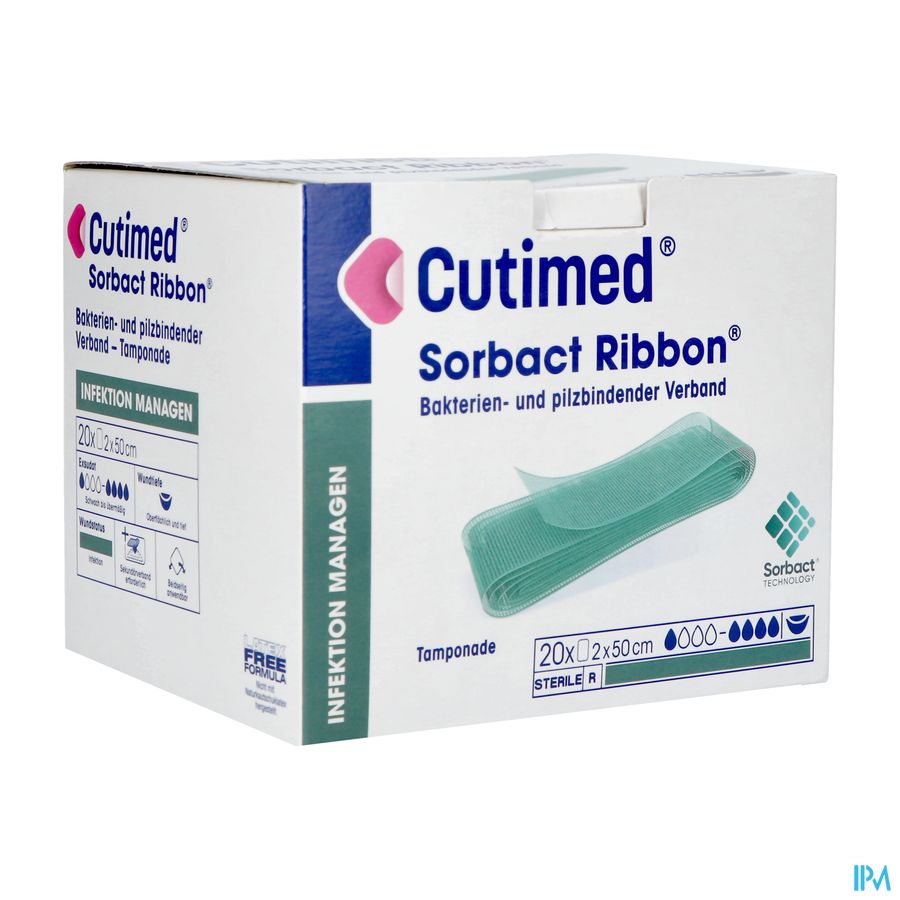 Cutimed Sorbact Ribbon Gaasstrook 2cmx50cm 20 Cutimed Sorbact Ribbon Gaasstrook 2cmx50cm 20