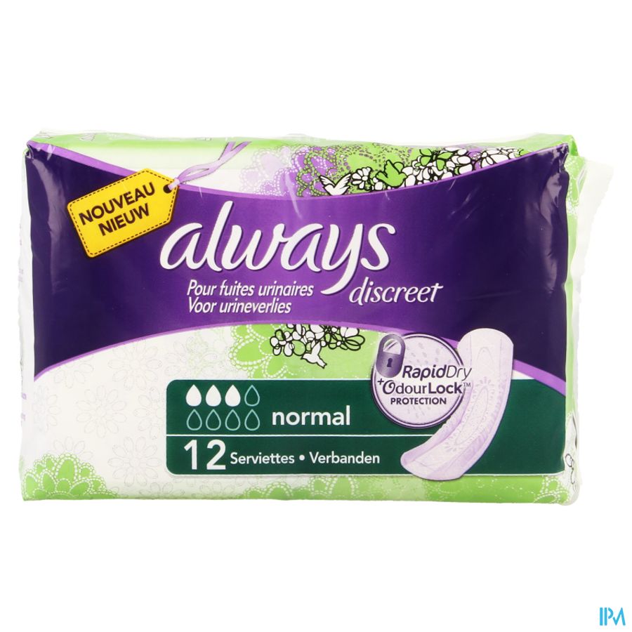 Always Discreet Incontinence Pad Normal 12 Always Discreet Incontinence Pad Normal 12