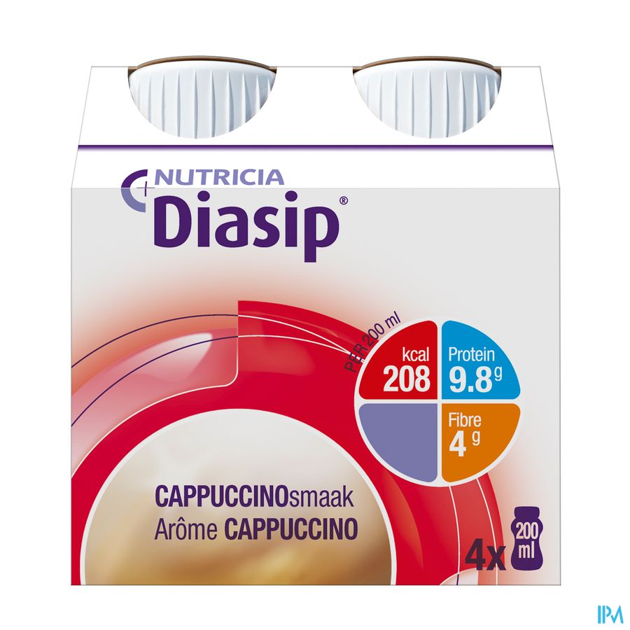 Diasip Cappuccino Fles 4x200ml Diasip Cappuccino Fles 4x200ml