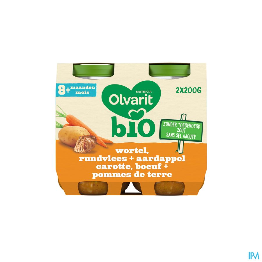 Olvarit Bio Wortel Rund Aardappel 8m 2x200g Olvarit Bio Wortel Rund Aardappel 8m 2x200g