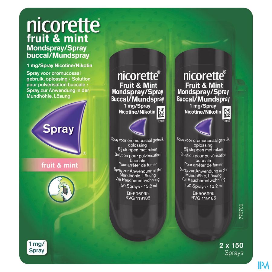 Nicorette Fruit&mint 1mg Mondspray Suikervr. 2x150