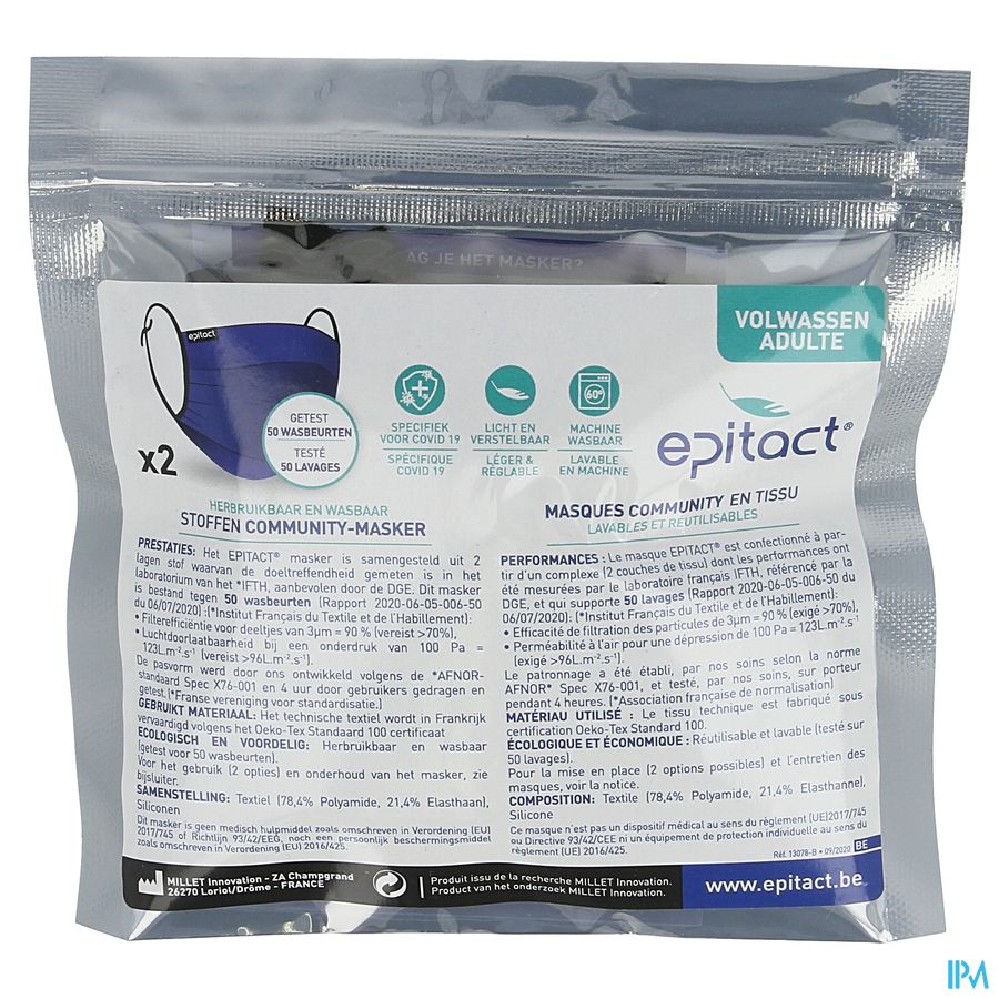 Masker Community Herbruikb. Wasbare Stof. Volw. 2 1