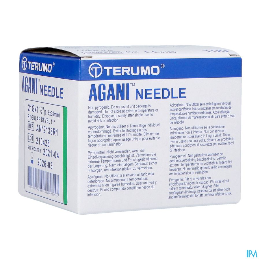 Terumo Naald Agani 21g 1 1/2 Rb Groen 100 Terumo Naald Agani 21g 1 1/2 Rb Groen 100