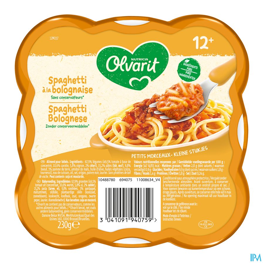 Olvarit Schotel 12m+ Spaghetti Bolognese 1x230gr 2