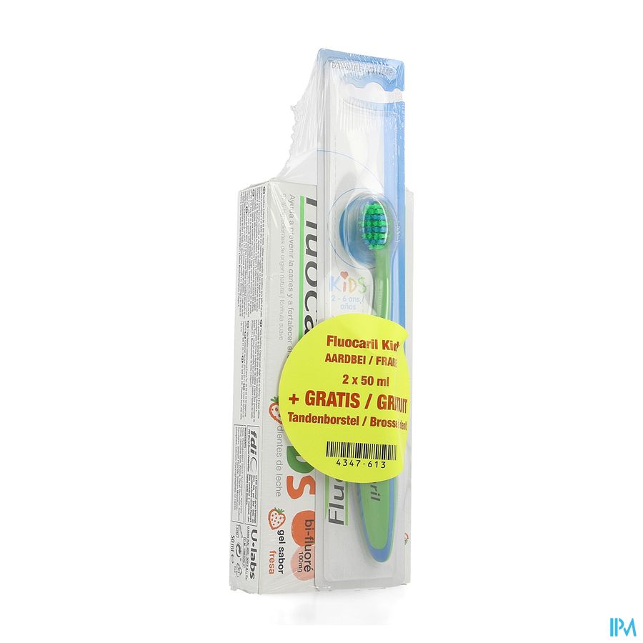 Fluocaril Tandpasta Kids Aardbei 2x50ml+tandb.