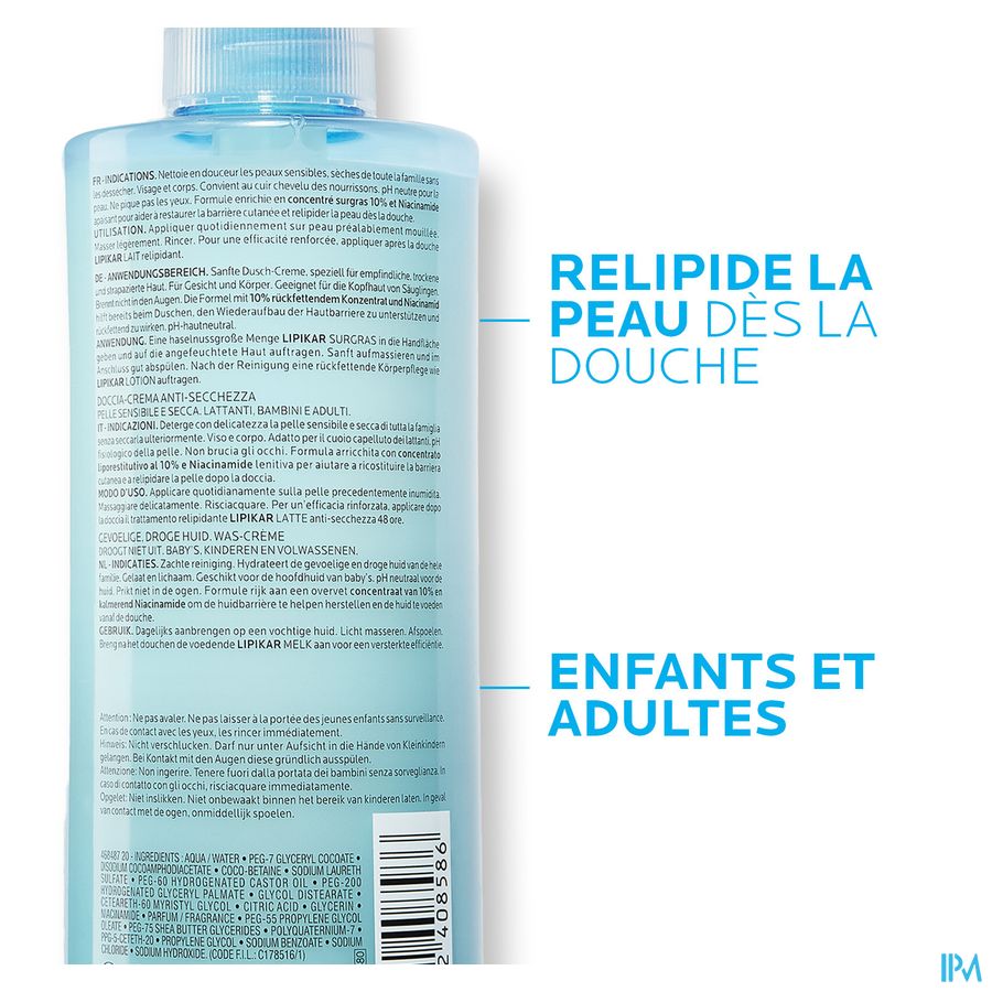 La Roche Posay Lipikar Overvet Douche Cr Tegen Uitdrogen400ml 7