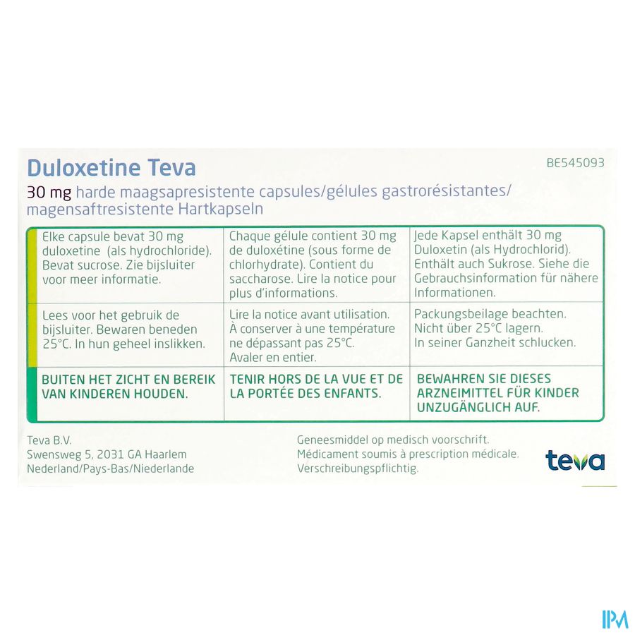 Duloxetine Teva 30mg Gastro Resist Caps 28 X 30mg 4