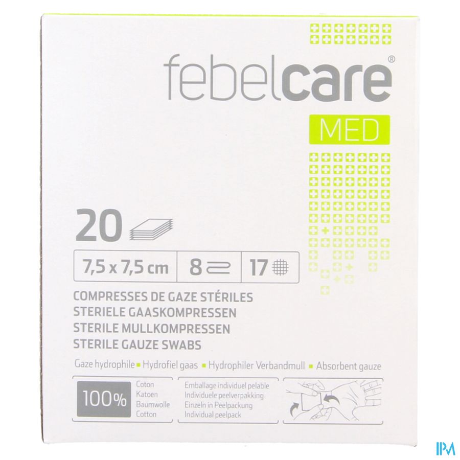 Febelcare Med1 Steriele Gaaskompres 7,5x7,5cm 20x1 4