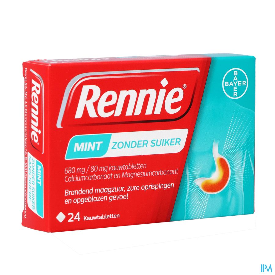Rennie Mint Z/suiker Kauwtabletten 24 Rennie Mint Z/suiker Kauwtabletten 24