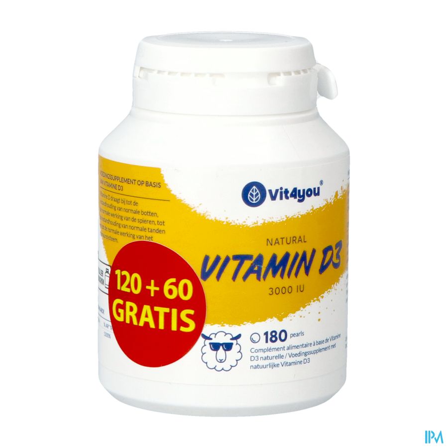 Vit4you Vitamine D3 3000 Iu Pearls 180 Vit4you Vitamine D3 3000 Iu Pearls 180
