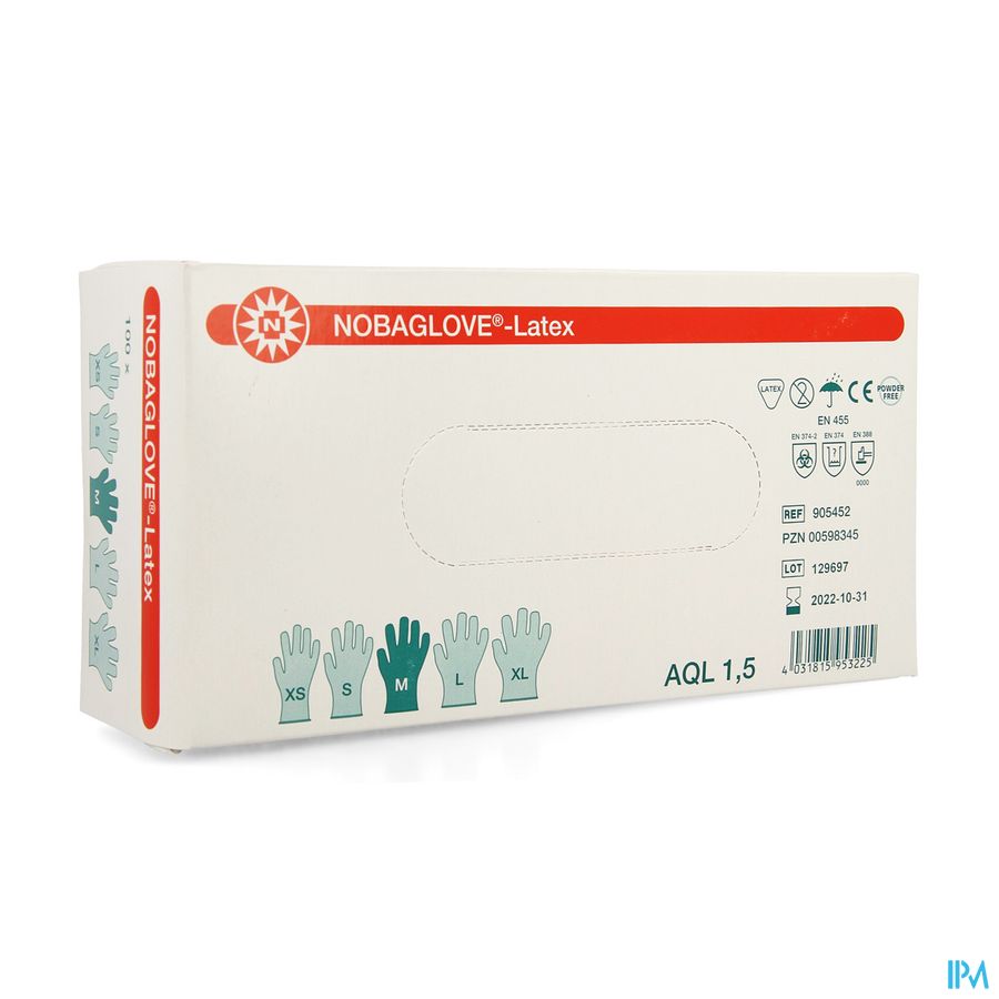 Noba Handschoen Latex Poedervrij M 100 5700650 Noba Handschoen Latex Poedervrij M 100 5700650