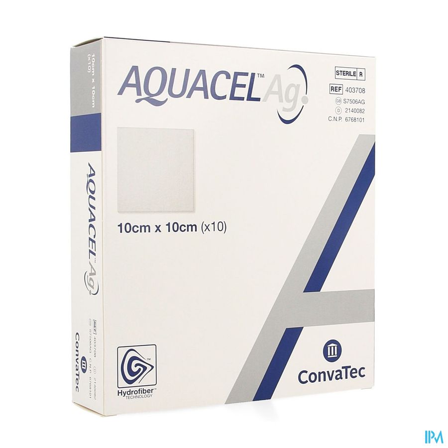 Aquacel Ag Pans Hydrofiber Ster 10x10cm 10 403708 Aquacel Ag Pans Hydrofiber Ster 10x10cm 10 403708