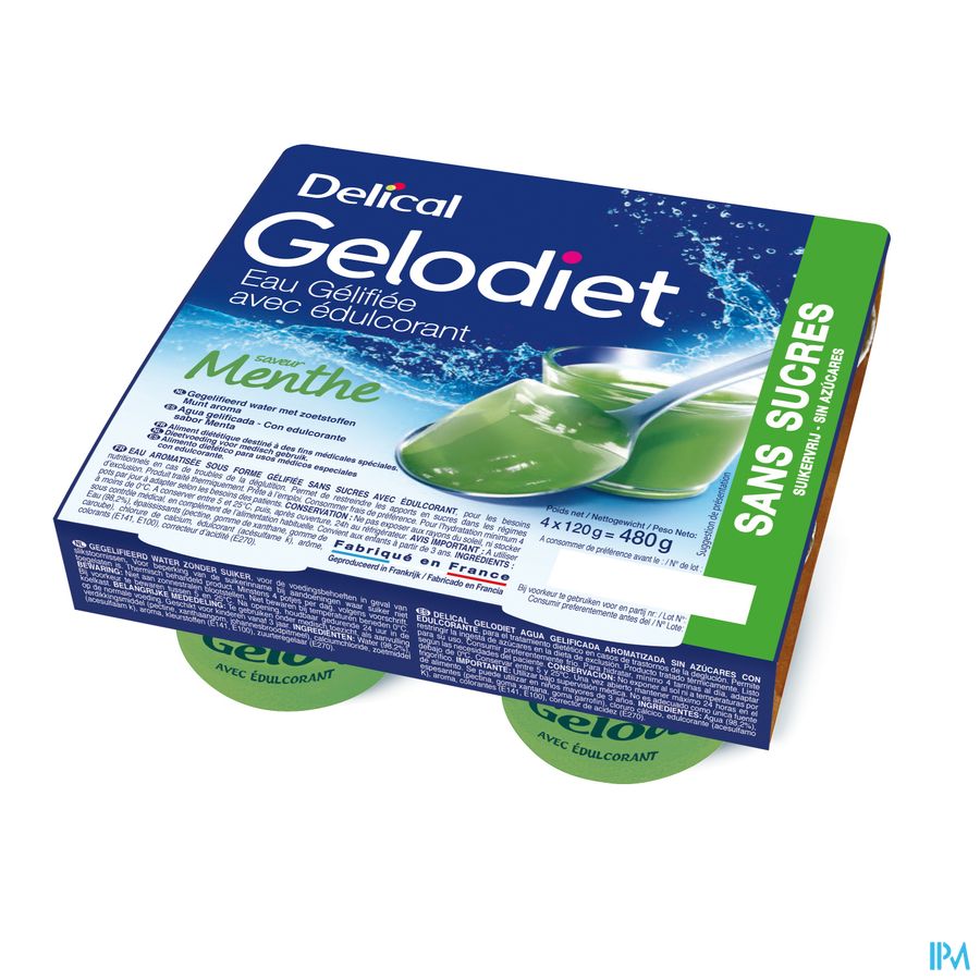 Gelodiet Gelwater Zoetstof Munt Pot 4x120g Gelodiet Gelwater Zoetstof Munt Pot 4x120g