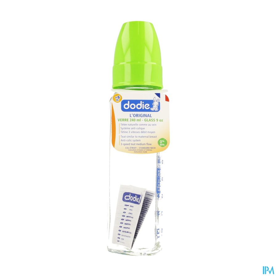 Dodie Zuigfles Glas Groen Anijs 2lftd 240ml