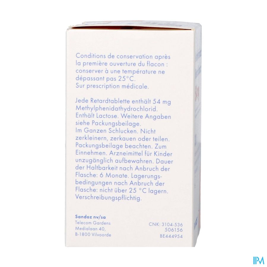 Methylfenidaat 54mg Sandoz Comp Verl Afgifte 30 2