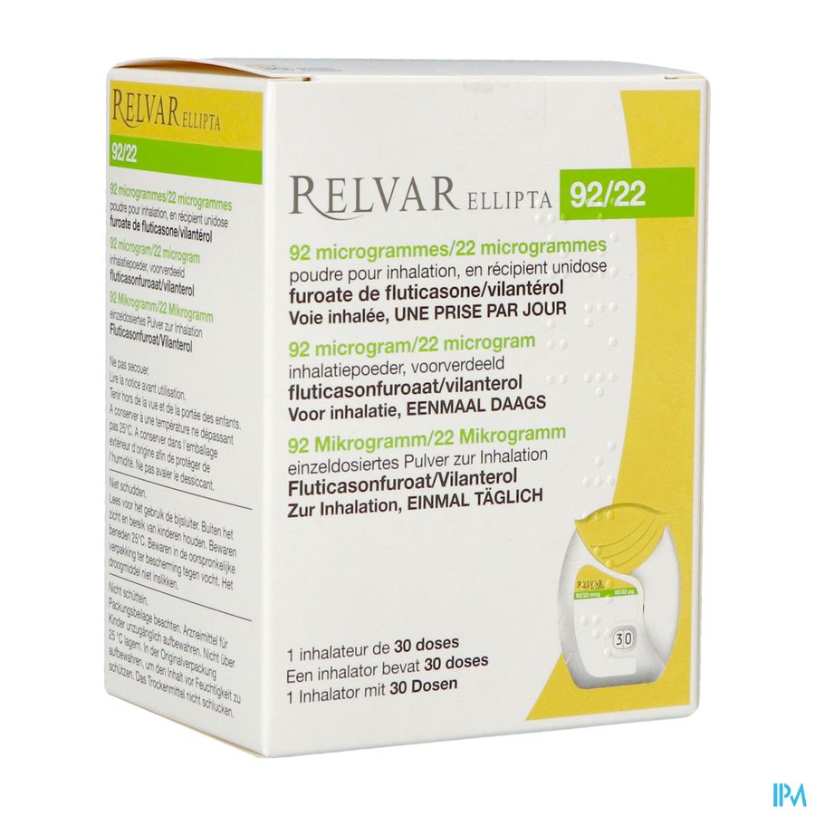 Relvar Ellipta 92/22mcg Pdr Inhal 1x30dose Pip Relvar Ellipta 92/22mcg Pdr Inhal 1x30dose Pip