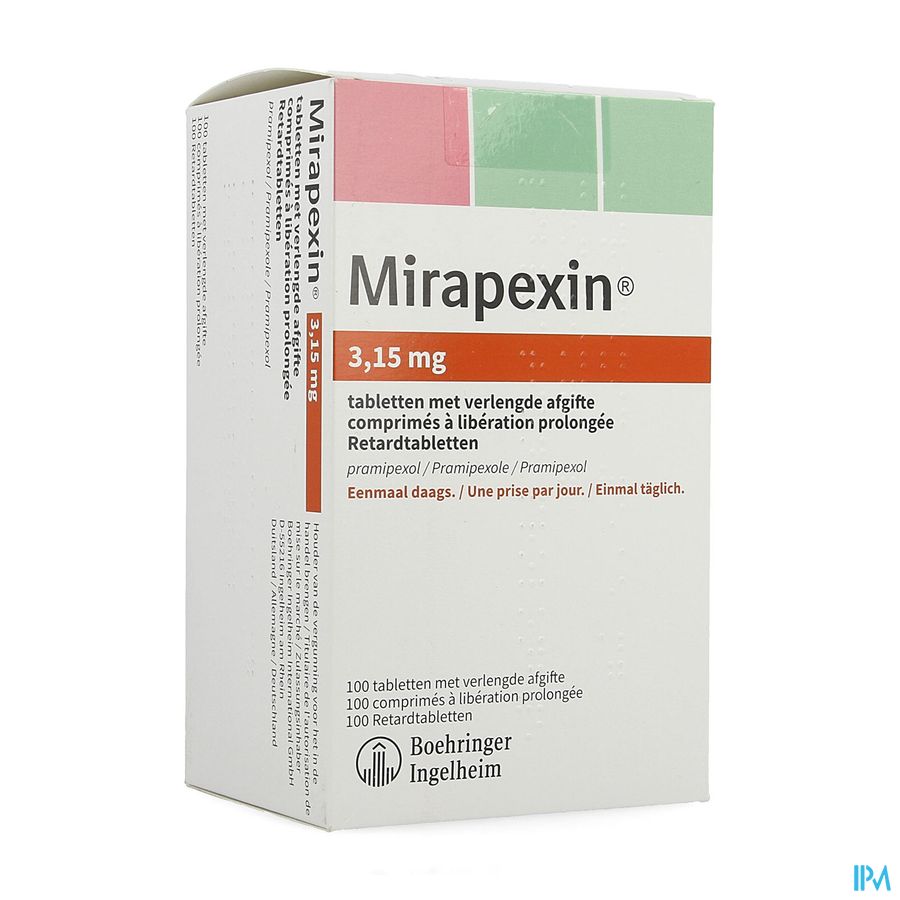 Mirapexin 3,15mg Abacus Verlengde Afgifte Comp 100 Mirapexin 3,15mg Abacus Verlengde Afgifte Comp 100
