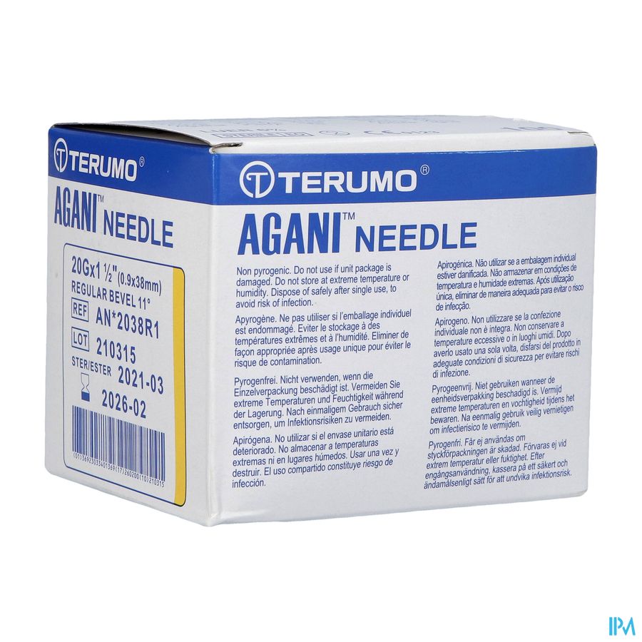 Terumo Naald Agani 20g 1 1/2 Rb Geel 100 Terumo Naald Agani 20g 1 1/2 Rb Geel 100
