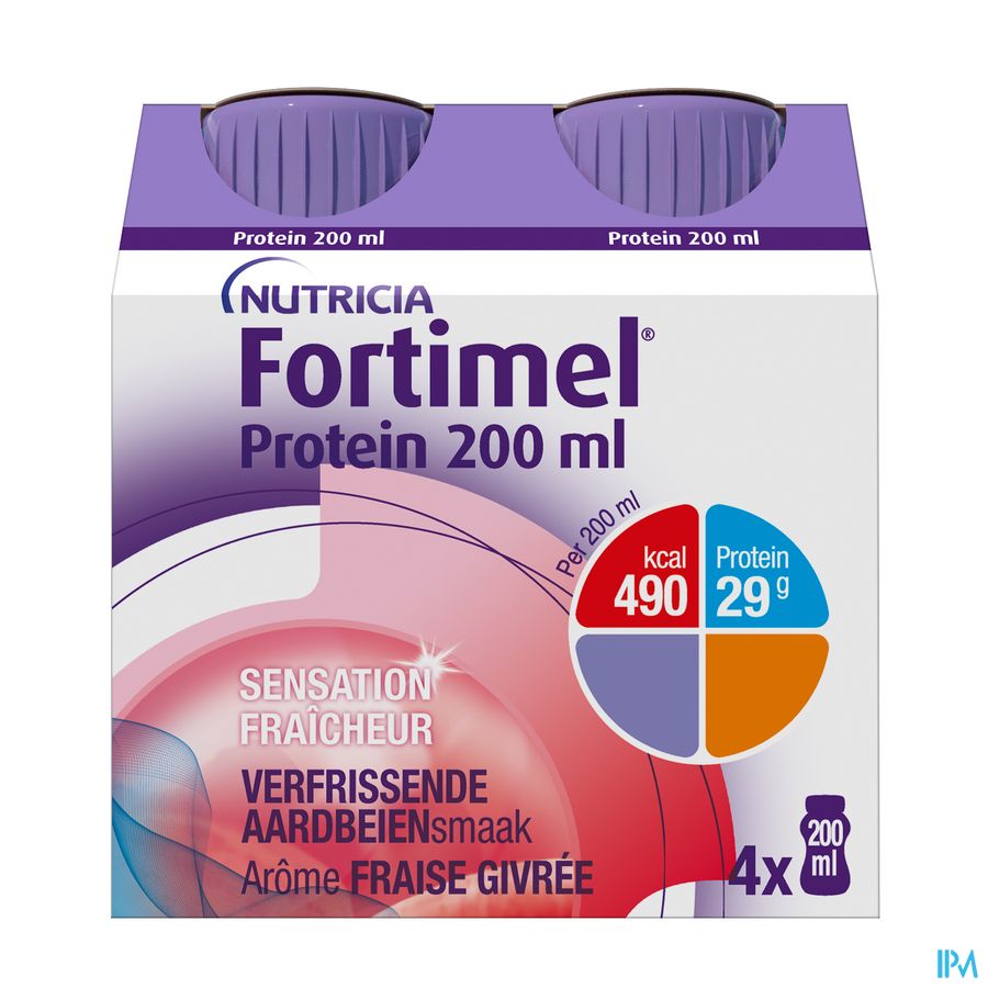 Fortimel Protein 200ml Aardbei Verfrissend 4x200ml