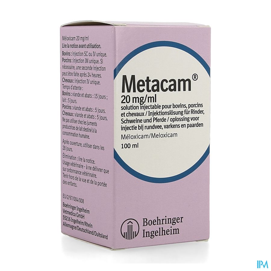 Metacam 20mg/ml Inj 100ml Runderen+varkens+paard Metacam 20mg/ml Inj 100ml Runderen+varkens+paard