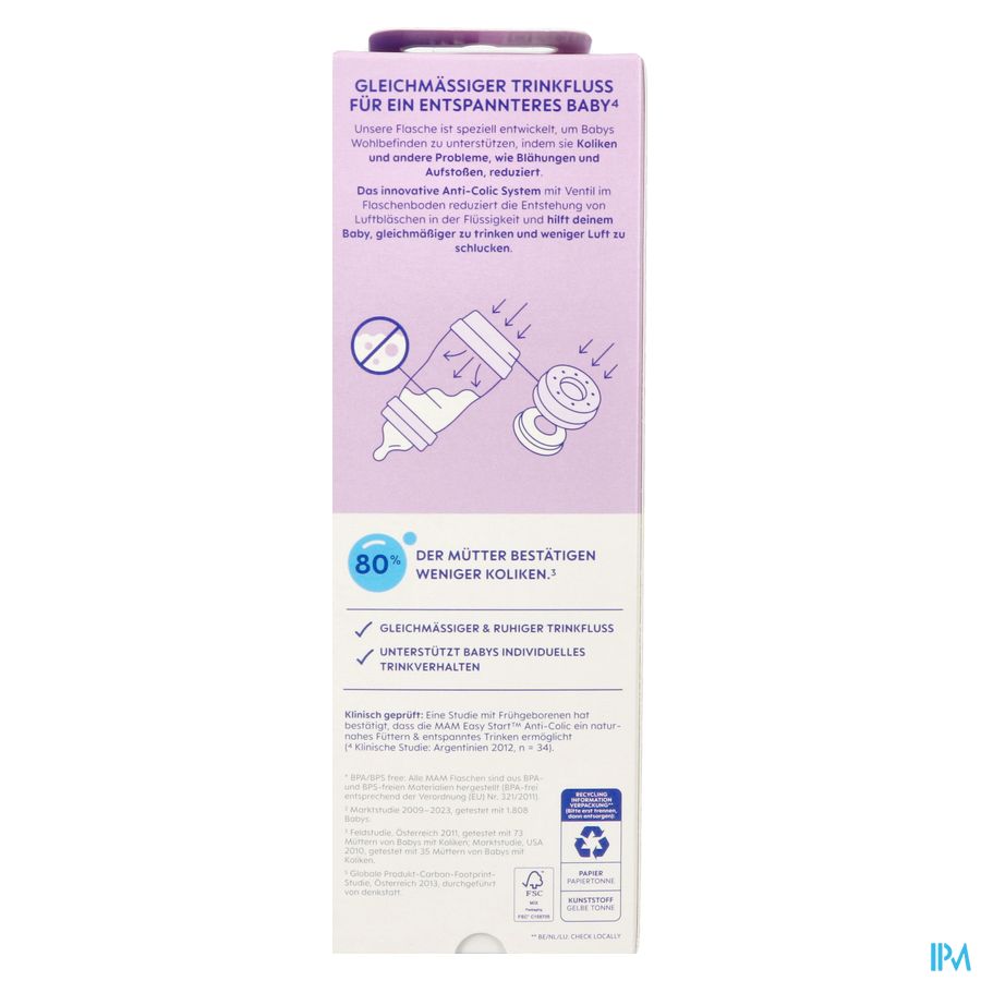 Mam Easy Start A/colic Bib. Pure Matt Lilas 320ml 5