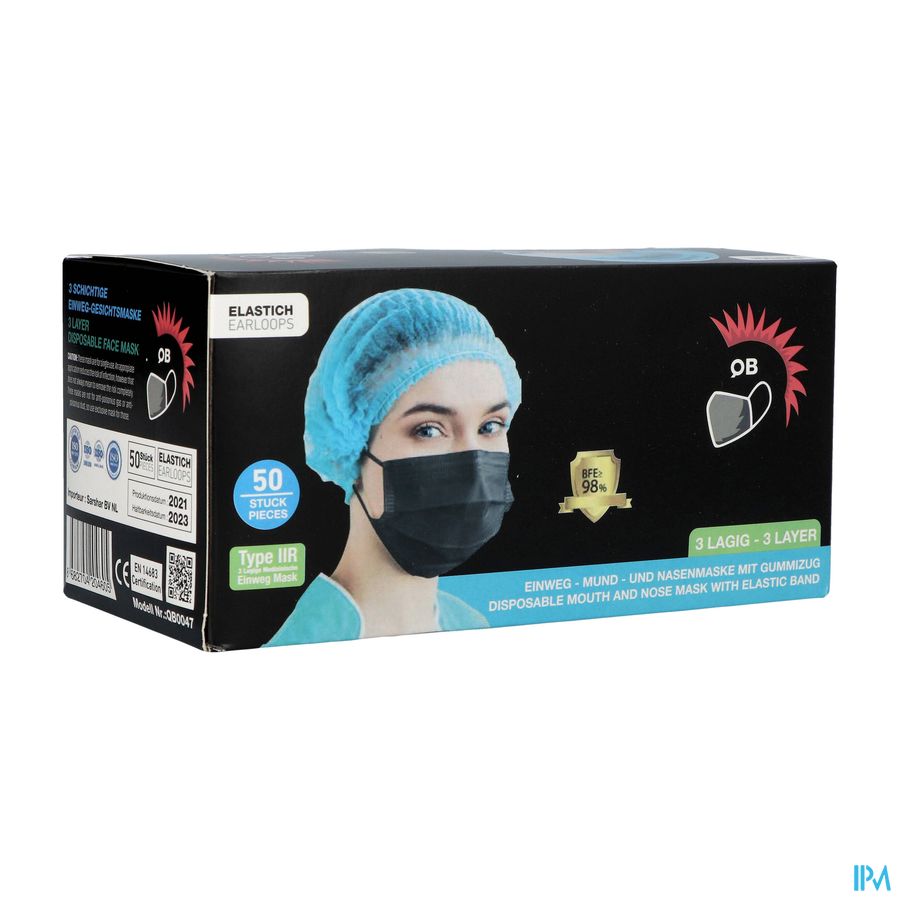 Masker Chirurg. Type 2r Zwart 50 Masker Chirurg. Type 2r Zwart 50