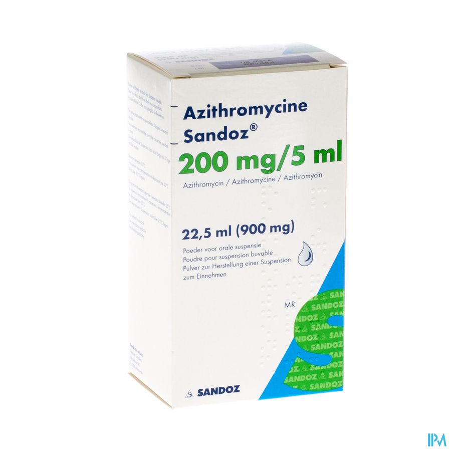 Azithromycine Sandoz 200mg/5ml Pulv Susp Or 22,5ml