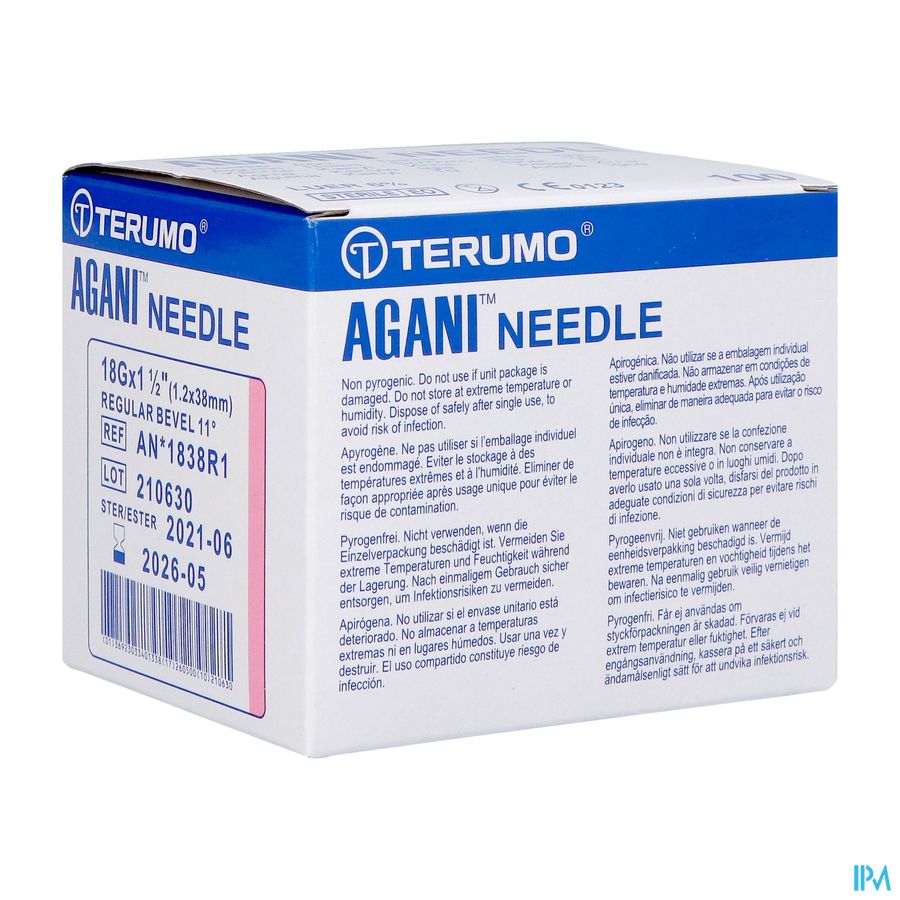 Terumo Naald Agani 18g 1 1/2 Rb Roze 100 Terumo Naald Agani 18g 1 1/2 Rb Roze 100