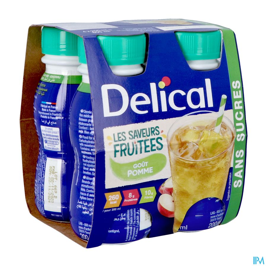 Delical Fruitdrink Z/suiker Appel 4x200ml Delical Fruitdrink Z/suiker Appel 4x200ml