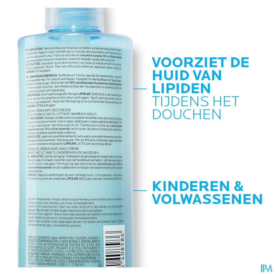 La Roche Posay Lipikar Overvet Douche Cr Tegen Uitdrogen400ml 6