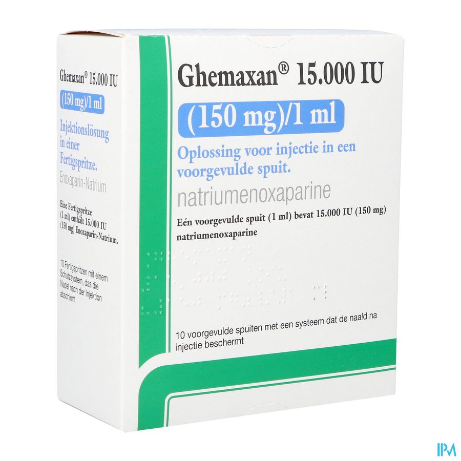Ghemaxan 15.000ie 150mg/1,0ml Voorg.sp. 10+nldbesc Ghemaxan 15.000ie 150mg/1,0ml Voorg.sp. 10+nldbesc