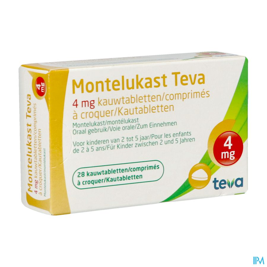 Montelukast Teva 4mg Kauwtabletten 28 X 4mg Montelukast Teva 4mg Kauwtabletten 28 X 4mg