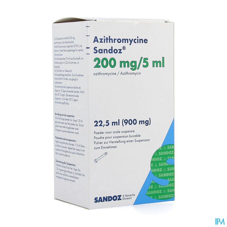 Azithromycine Sandoz 200mg/5ml Pulv Susp Or 22,5ml Azithromycine Sandoz 200mg/5ml Pulv Susp Or 22,5ml