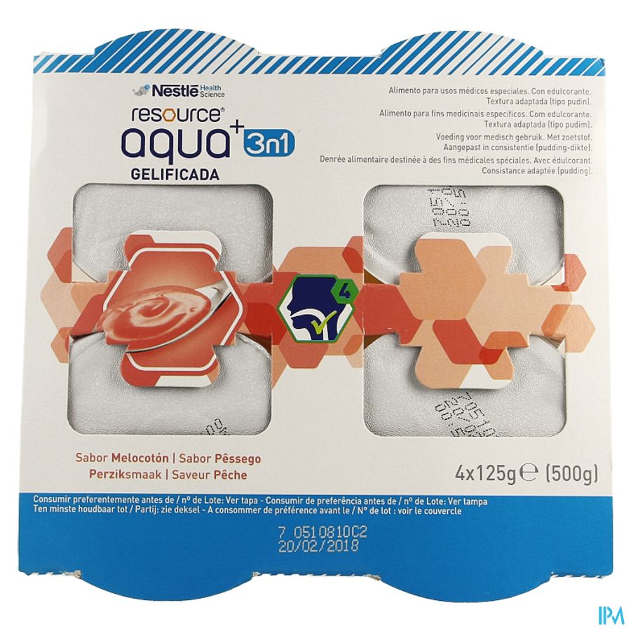 Resource Aqua+ 3in1 Perzik 4x125g 12324340 Resource Aqua+ 3in1 Perzik 4x125g 12324340