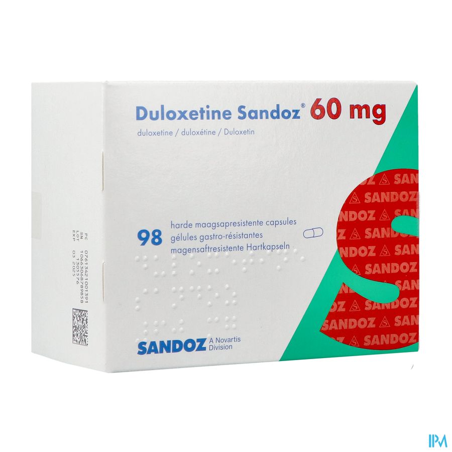 Duloxetine Sandoz 60mg Caps Hard Maagsapresist. 98 Duloxetine Sandoz 60mg Caps Hard Maagsapresist. 98