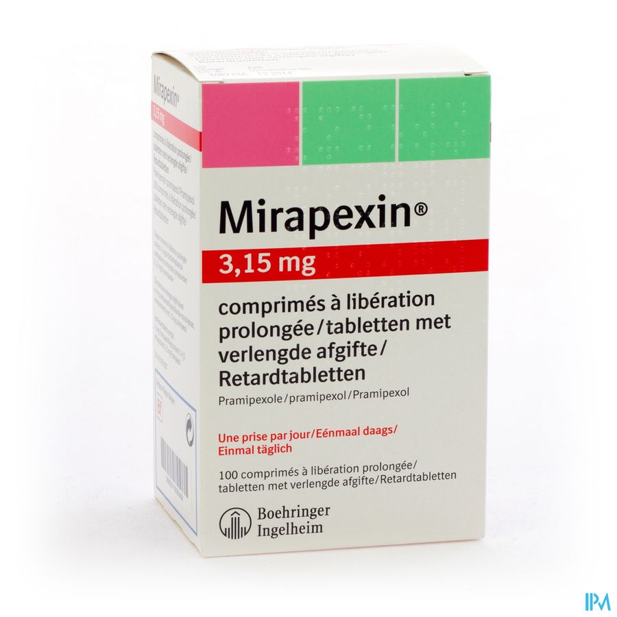 Mirapexin Pr 3,15mg Comp Verlengde Afgifte 100 Mirapexin Pr 3,15mg Comp Verlengde Afgifte 100