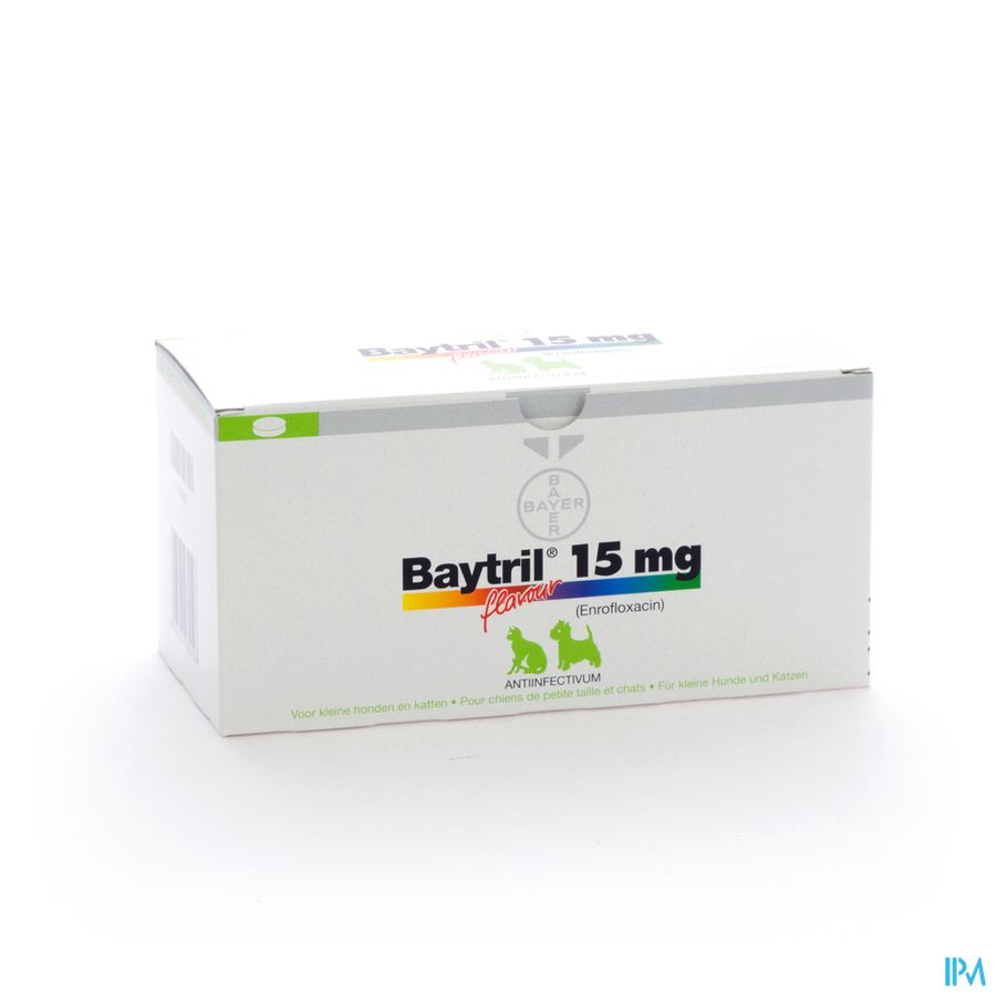 Baytril Flavour Hond/kat Tabl 100 X 15mg Baytril Flavour Hond/kat Tabl 100 X 15mg