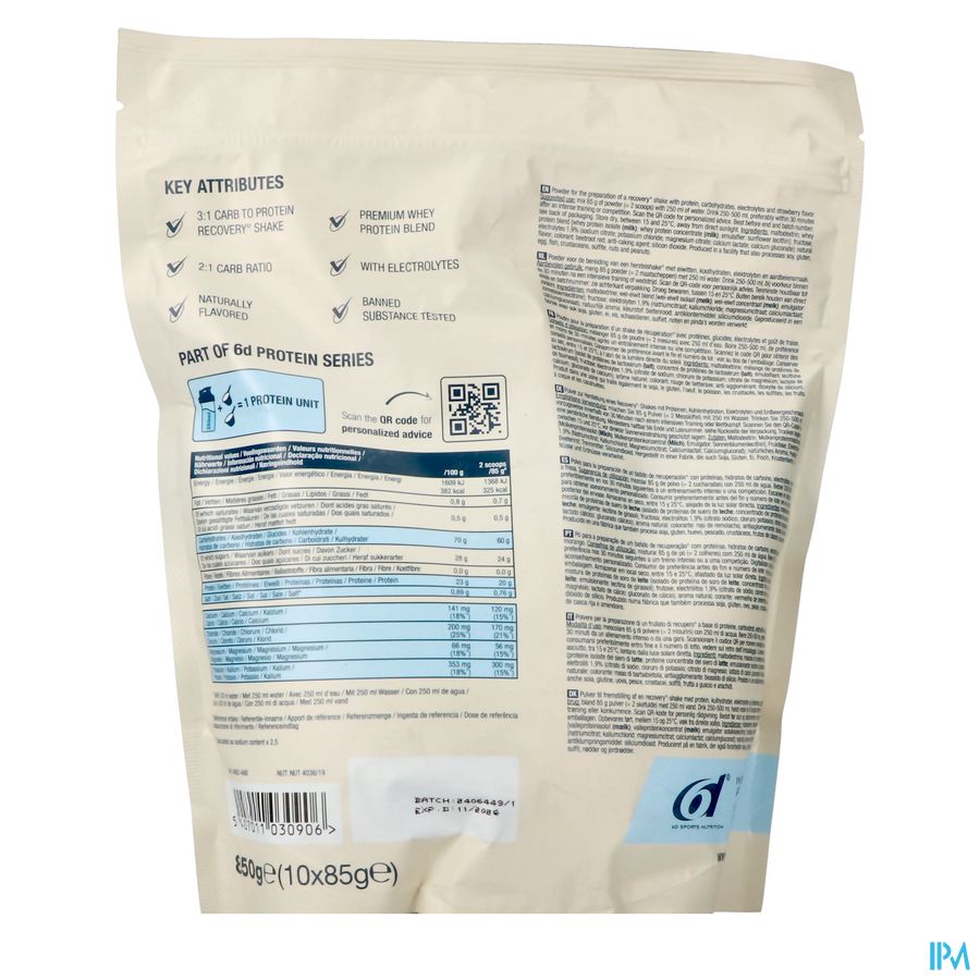 6d Recovery Shake Strawberry Pdr 850g 3