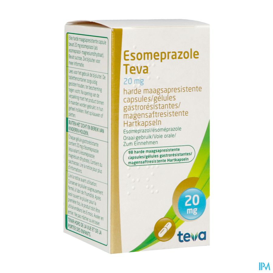 Esomeprazole Teva Caps Harde Maagsapres Fl 98x20mg Esomeprazole Teva Caps Harde Maagsapres Fl 98x20mg