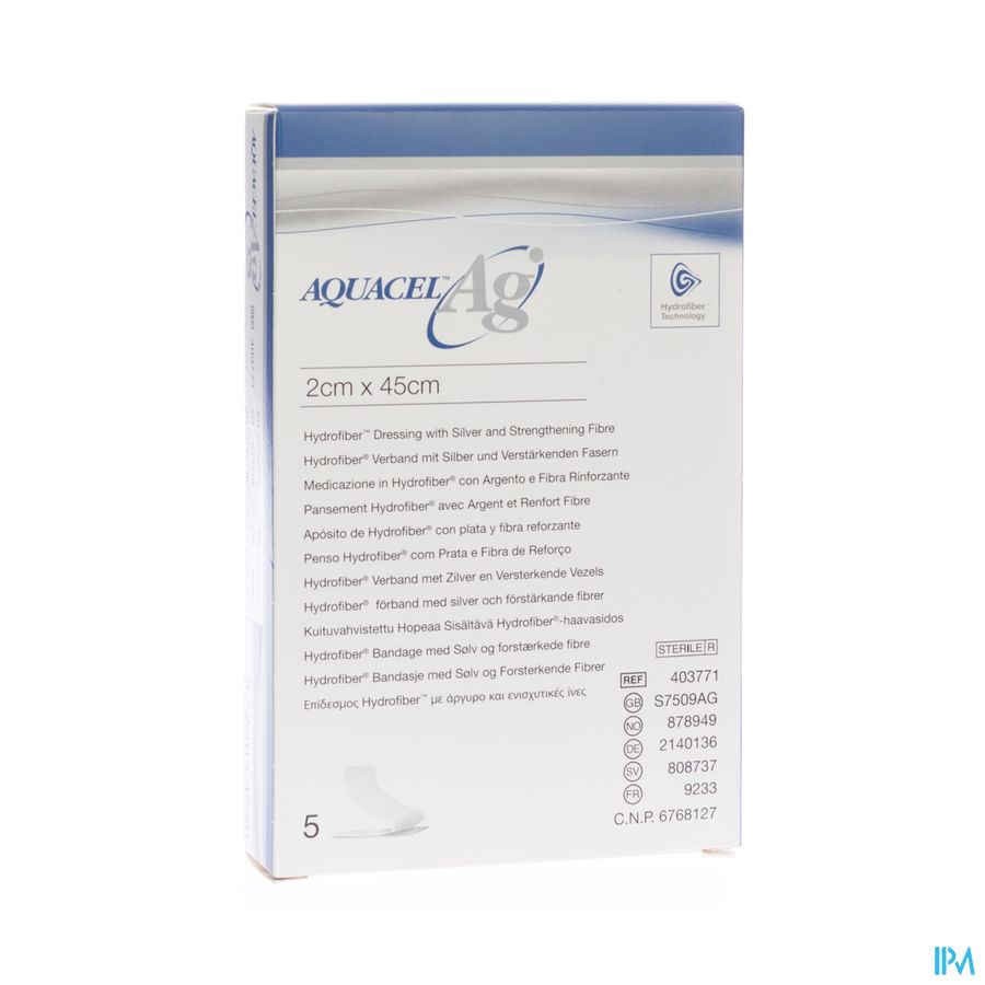 Aquacel Ag Verb Hydrofiber+versterking 2x45cm 5 Aquacel Ag Verb Hydrofiber+versterking 2x45cm 5