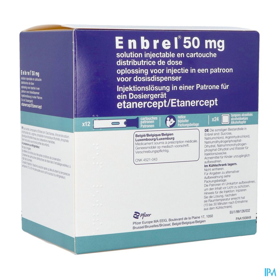 Enbrel 50mg Opl Inj In Patroon Vr Dosisdispens. 12 Enbrel 50mg Opl Inj In Patroon Vr Dosisdispens. 12
